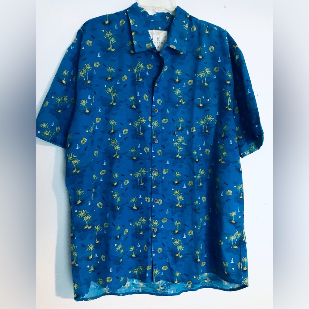 AMIANI Mens Hawaiian Blue Shirt XXL